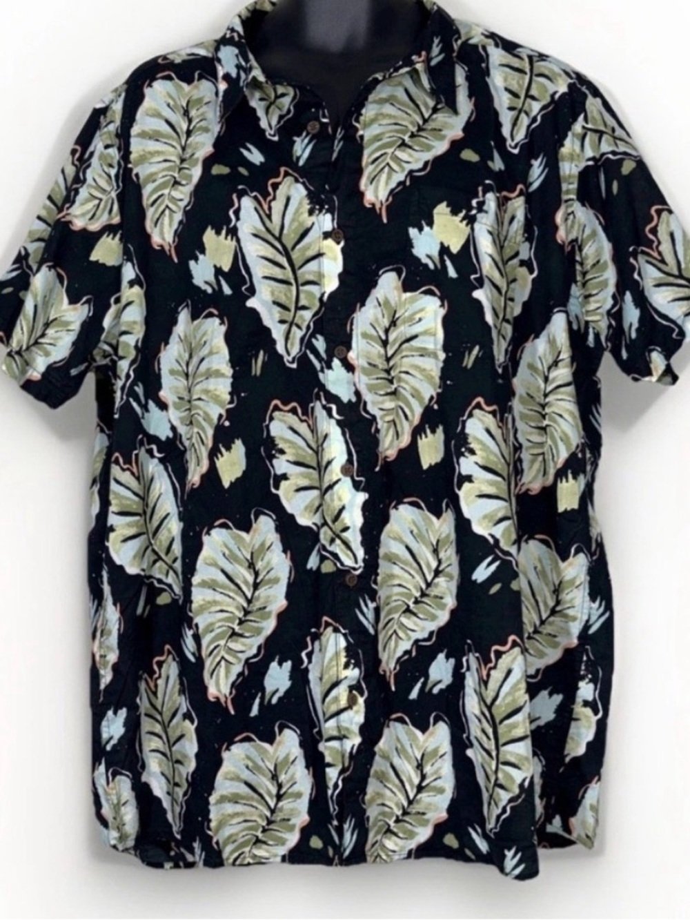 Patagonia Mens XXL Malihini Pataloha Black Button Down Shirt hawaiian leaves
